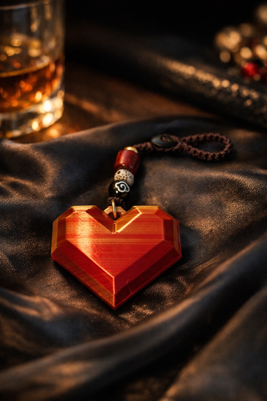 HeartLink crafted heart keyring on dark satin