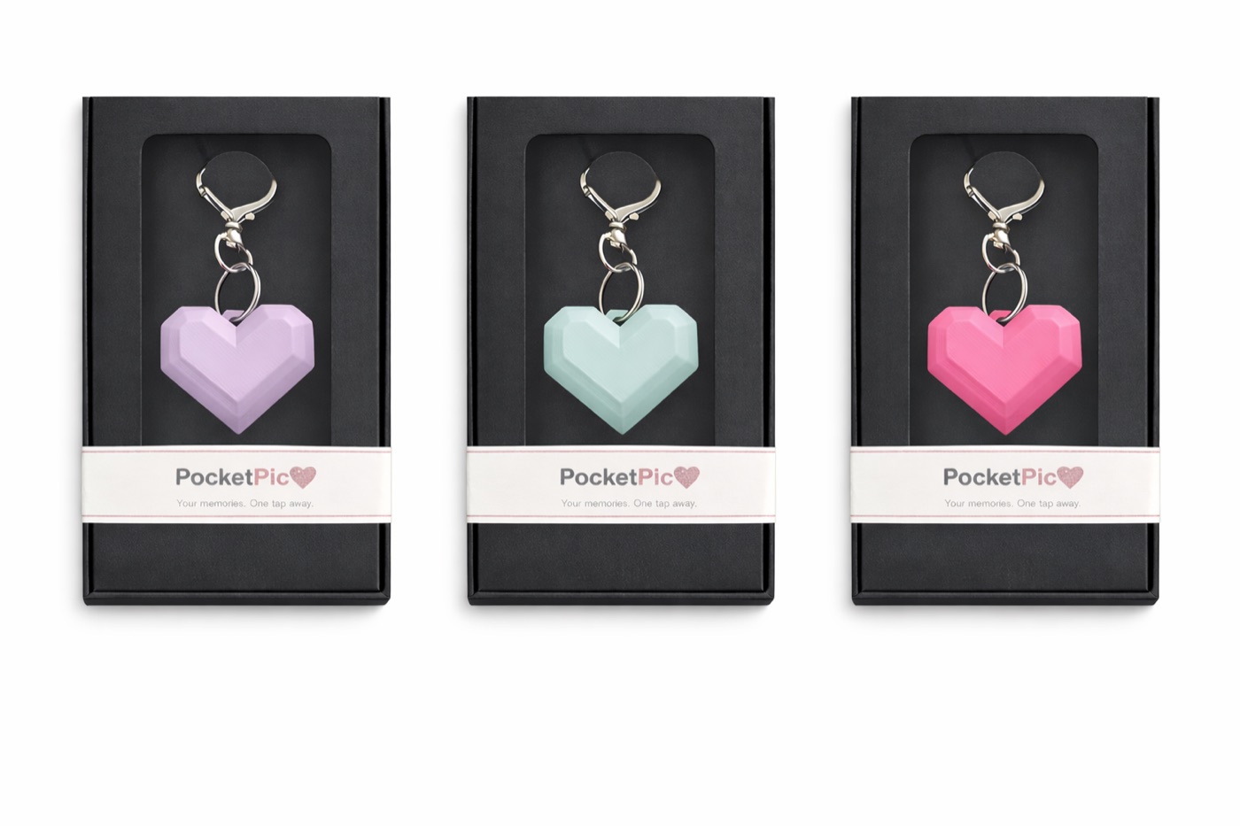 PocketPic faceted heart keyrings in gift boxes